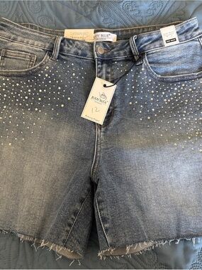 Judy Blue Distressed Light Blue Studded Denim Shorts